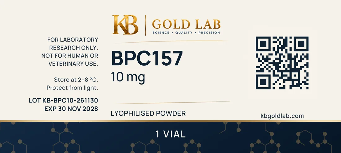 Example KB GOLD LAB vial label with the LOT number, expiry date and QR code